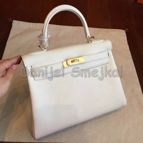 Hermes White Clemence Kelly Retourne 28cm