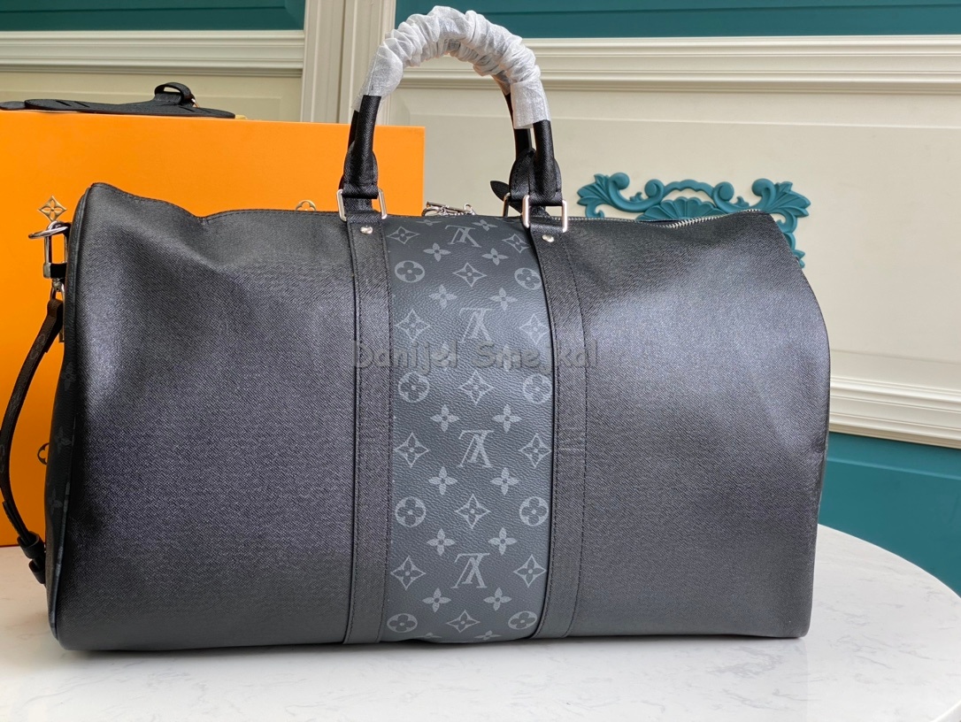 Louis Vuitton M30235 Keepall Bandouliere 45 Black Taiga Monogram Eclipse 45cm