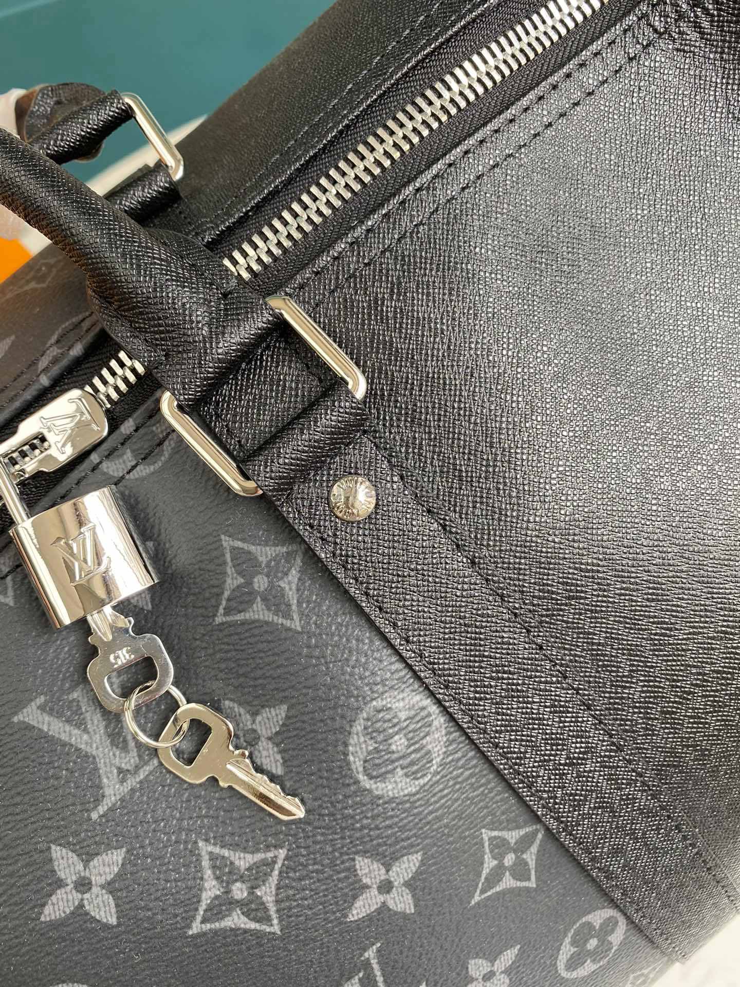 Louis Vuitton M30235 Keepall Bandouliere 45 Black Taiga Monogram Eclipse 45cm