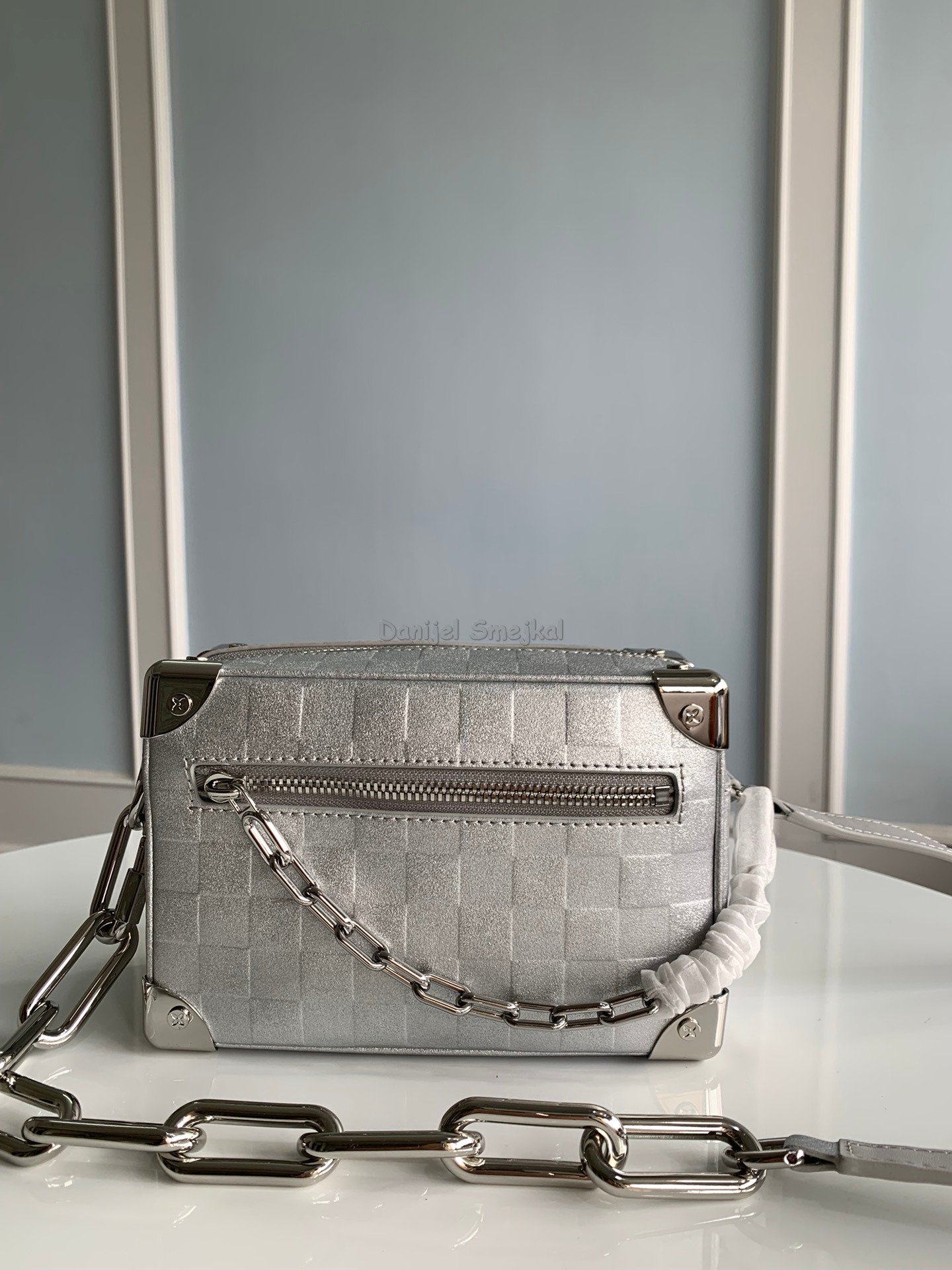 Louis Vuitton M59726 Damier Glitter Mini Soft Trunk Bag Silver 18.5cm